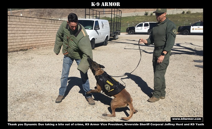 Corporal Hurd and his new partner K9 Yanik show off how well he takes a bite out of crime while protected by his K9 Armor vest