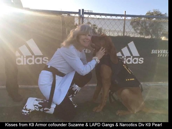 Kisses from K9 Armor cofounder Suzanne an LAPD Gangs and Narcotics Div K9 Pearl 