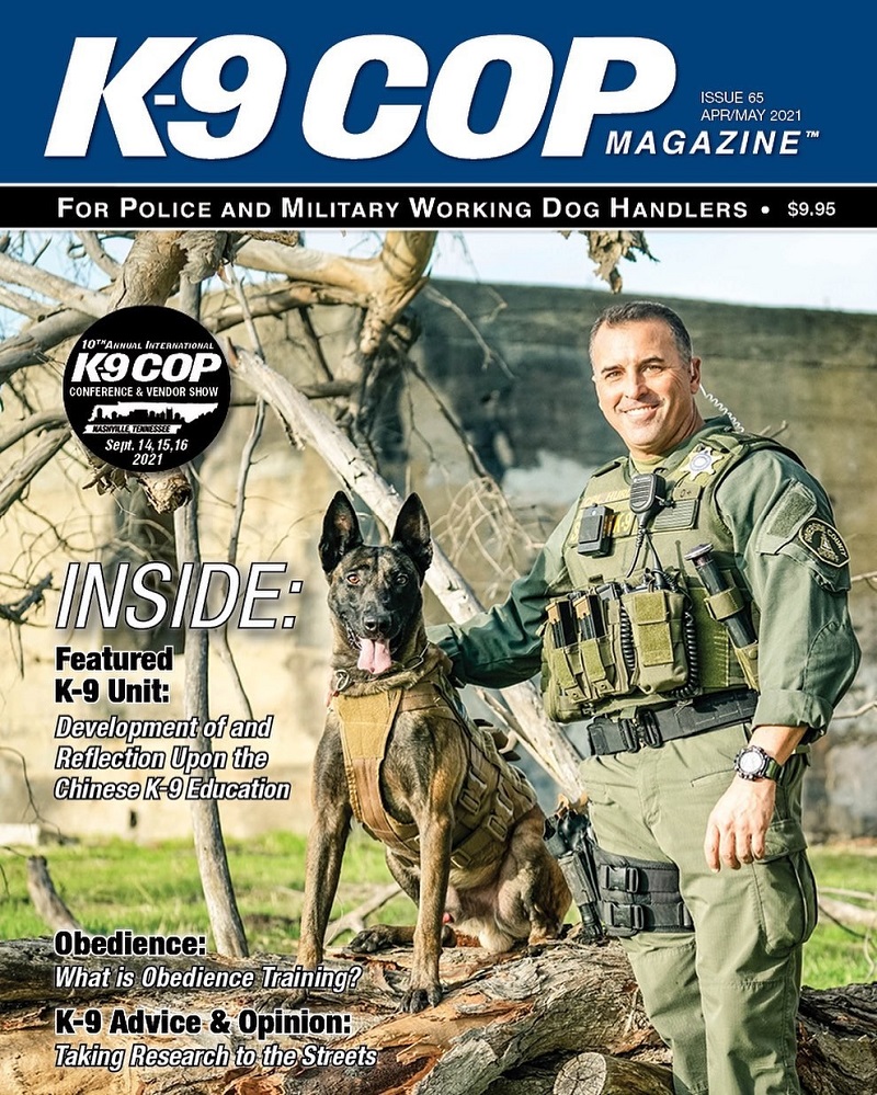 Riverside Sheriff K9 Assoc Pres and K9 Armor VP Corporal Jeff Hurd and K9 Yanik on K9 Cop cover