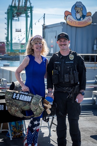 Thank You Battleship USS IOWA for inviting us to K9 Veterans Day March 14,2026 to give a K9 ARMOR vest to LA Port Police K9 Drax for Officer Redondo honoring Burbank K9 Spike for Officer Salas